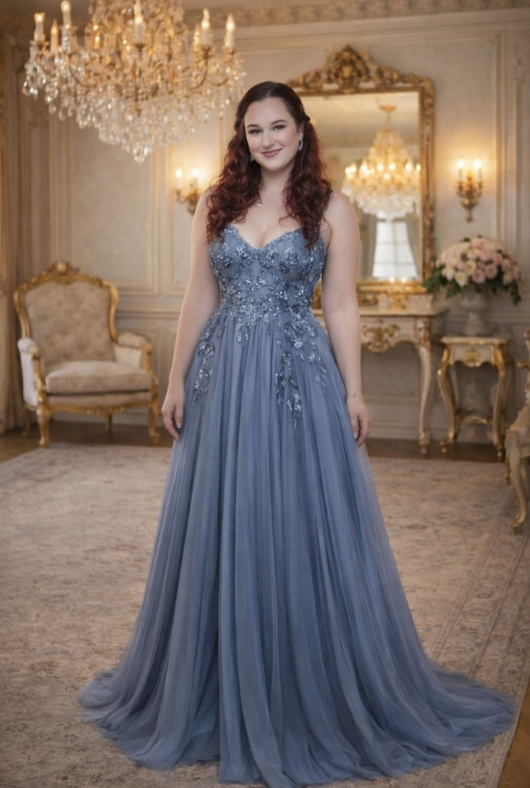 Blue A Line Tulle Dress With Sparkle Bodice