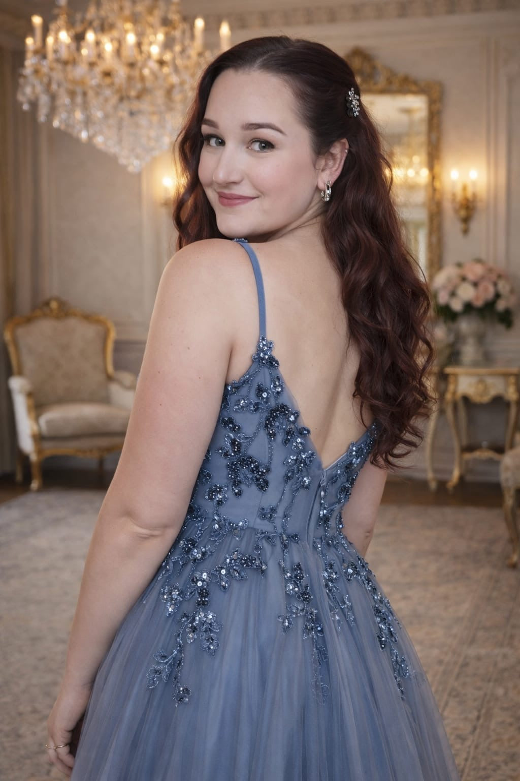 Blue A Line Tulle Dress With Sparkle Bodice