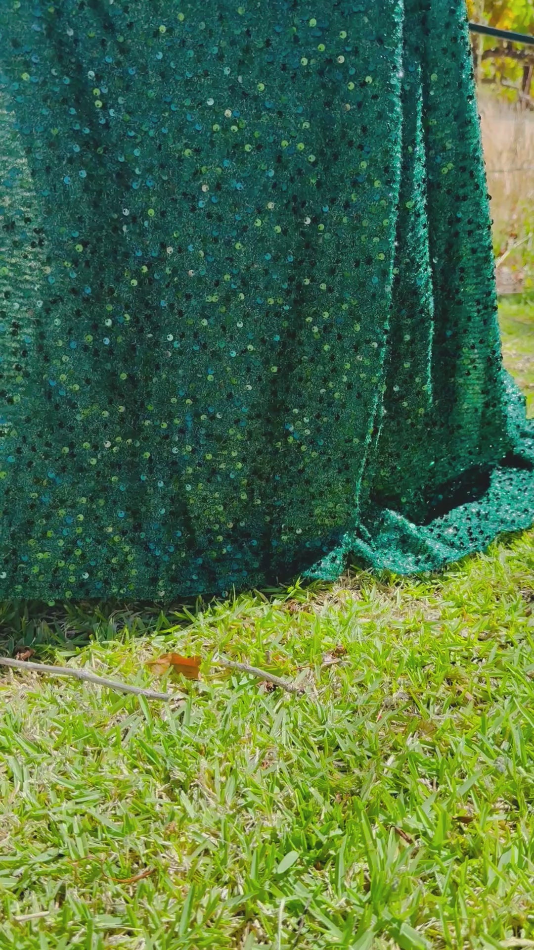 Emerald Green Sequence Slim Fit Off Shoulder Ruffled Detail