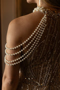 Champaigne Beaded Slim Fit Dress With Pearls