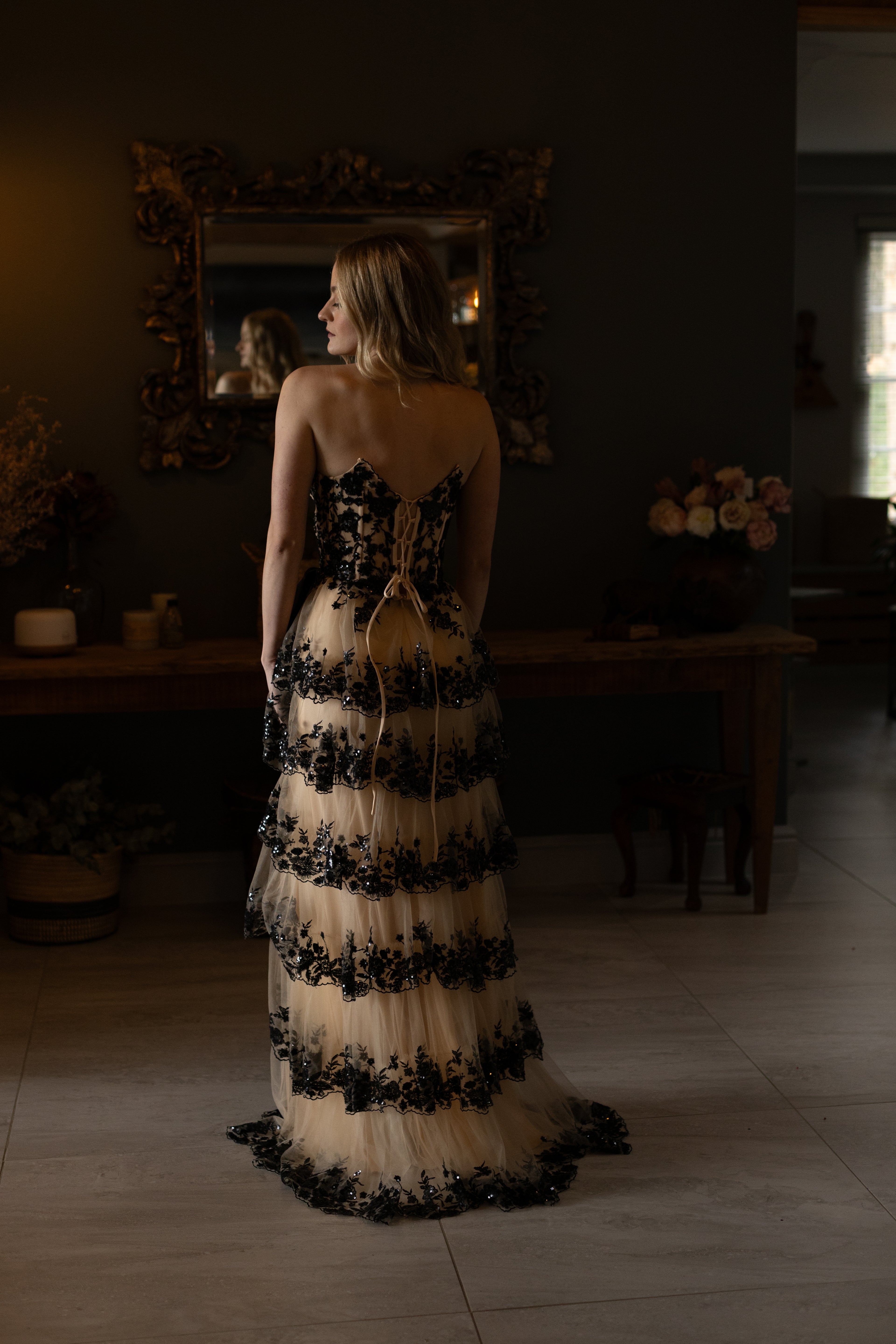 Black Lace Layered Dress With Slit