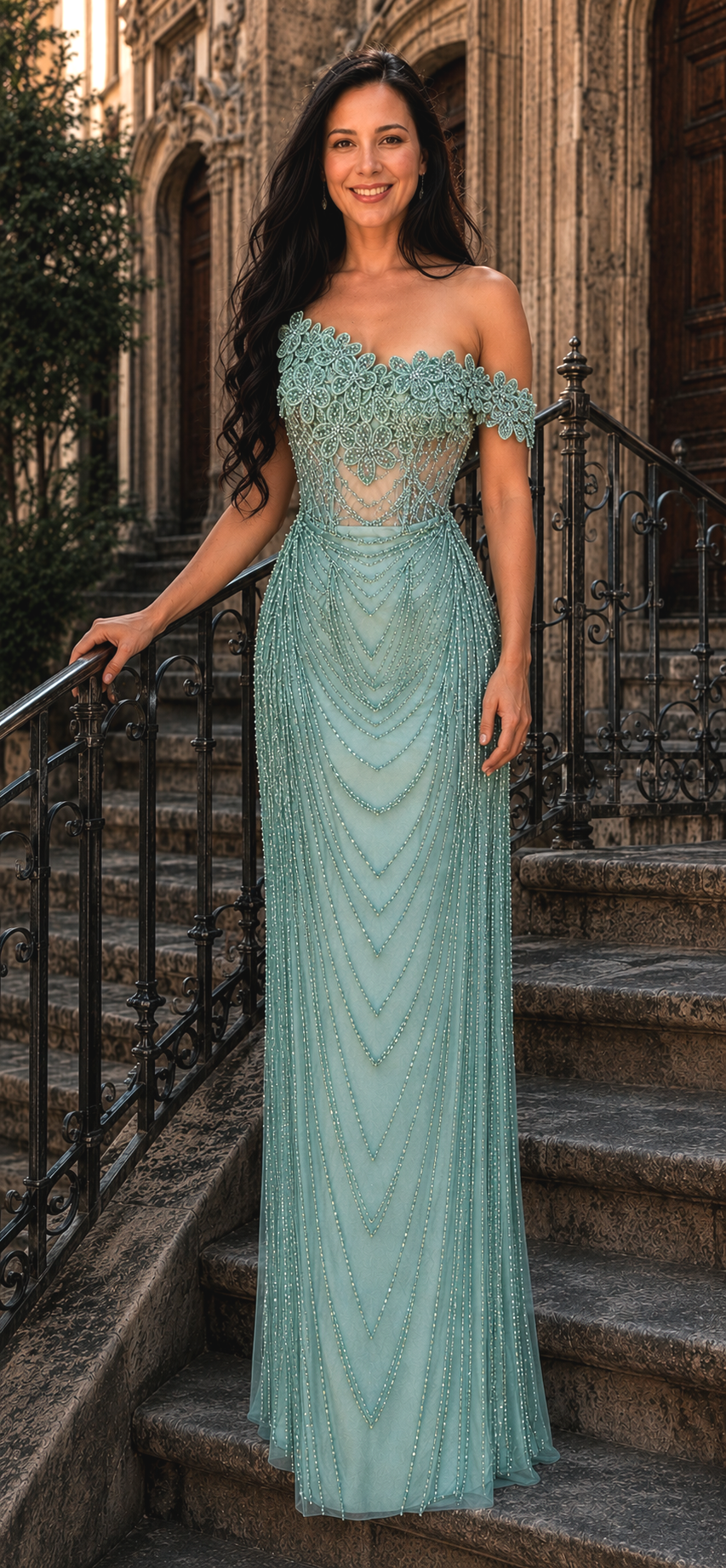 Luxury Mint beaded slim fit