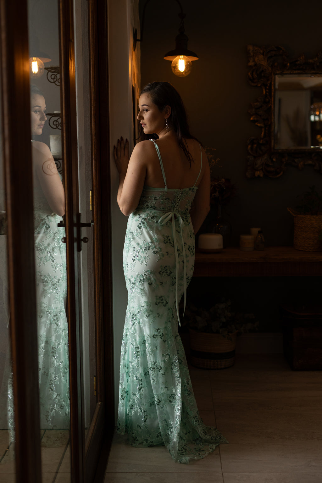 Mint Floral Slim Fit with Spaghetti Straps