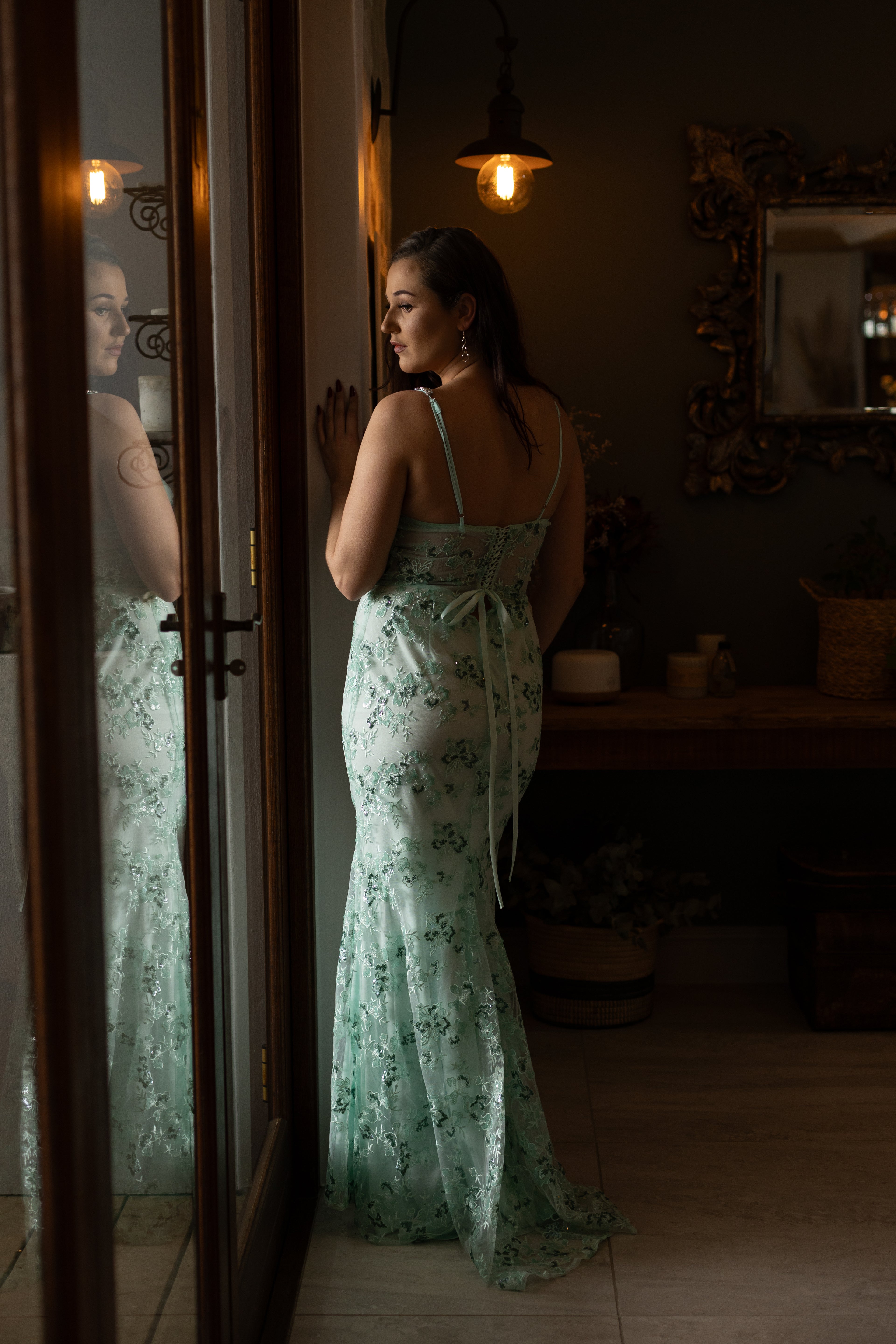 Mint Floral Slim Fit with Spaghetti Straps