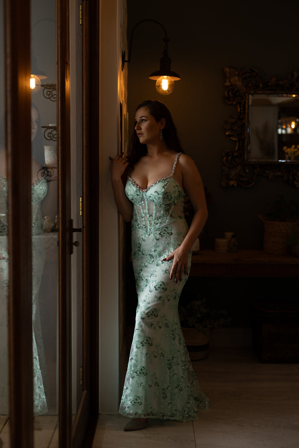 Mint Floral Slim Fit with Spaghetti Straps