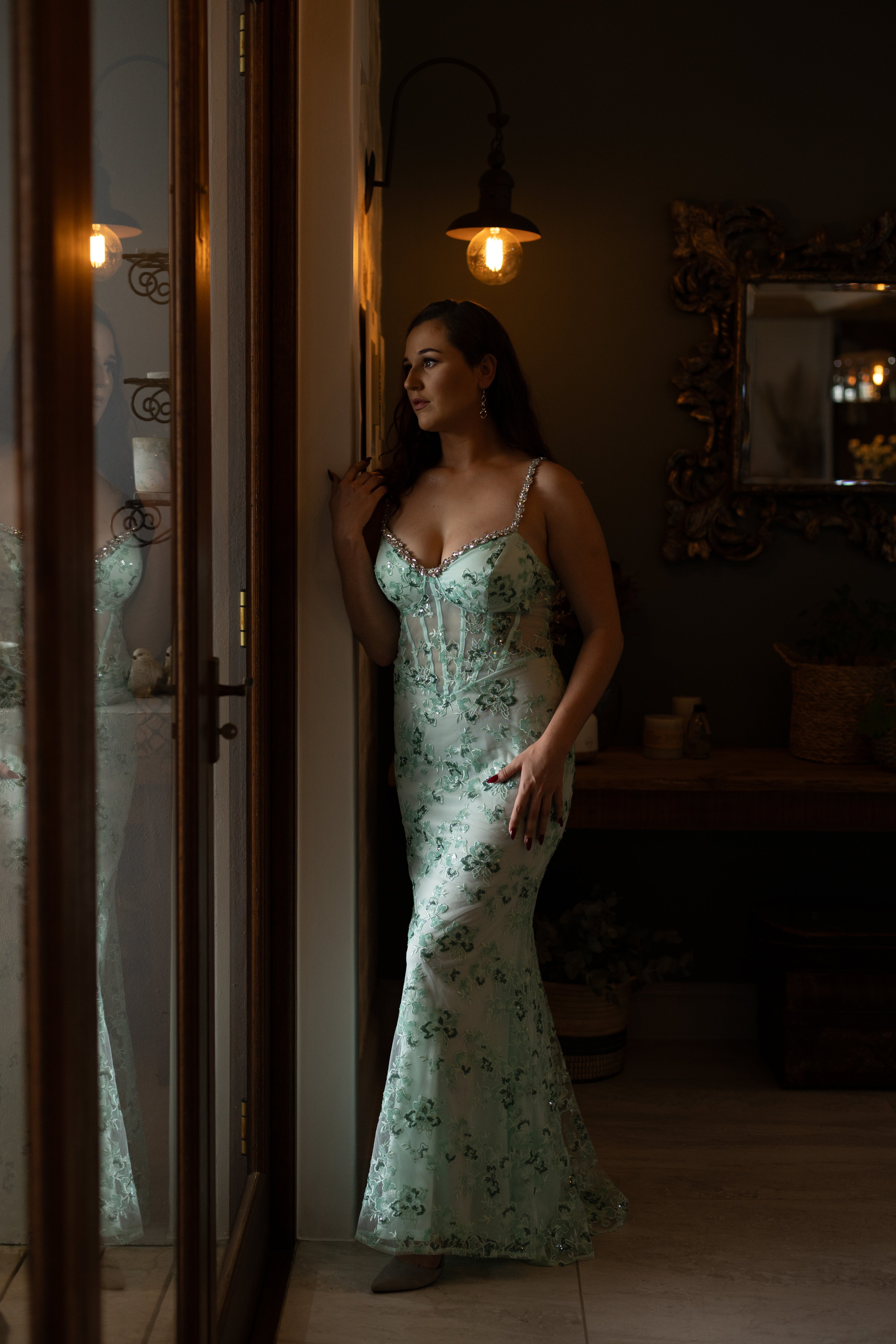Mint Floral Slim Fit with Spaghetti Straps