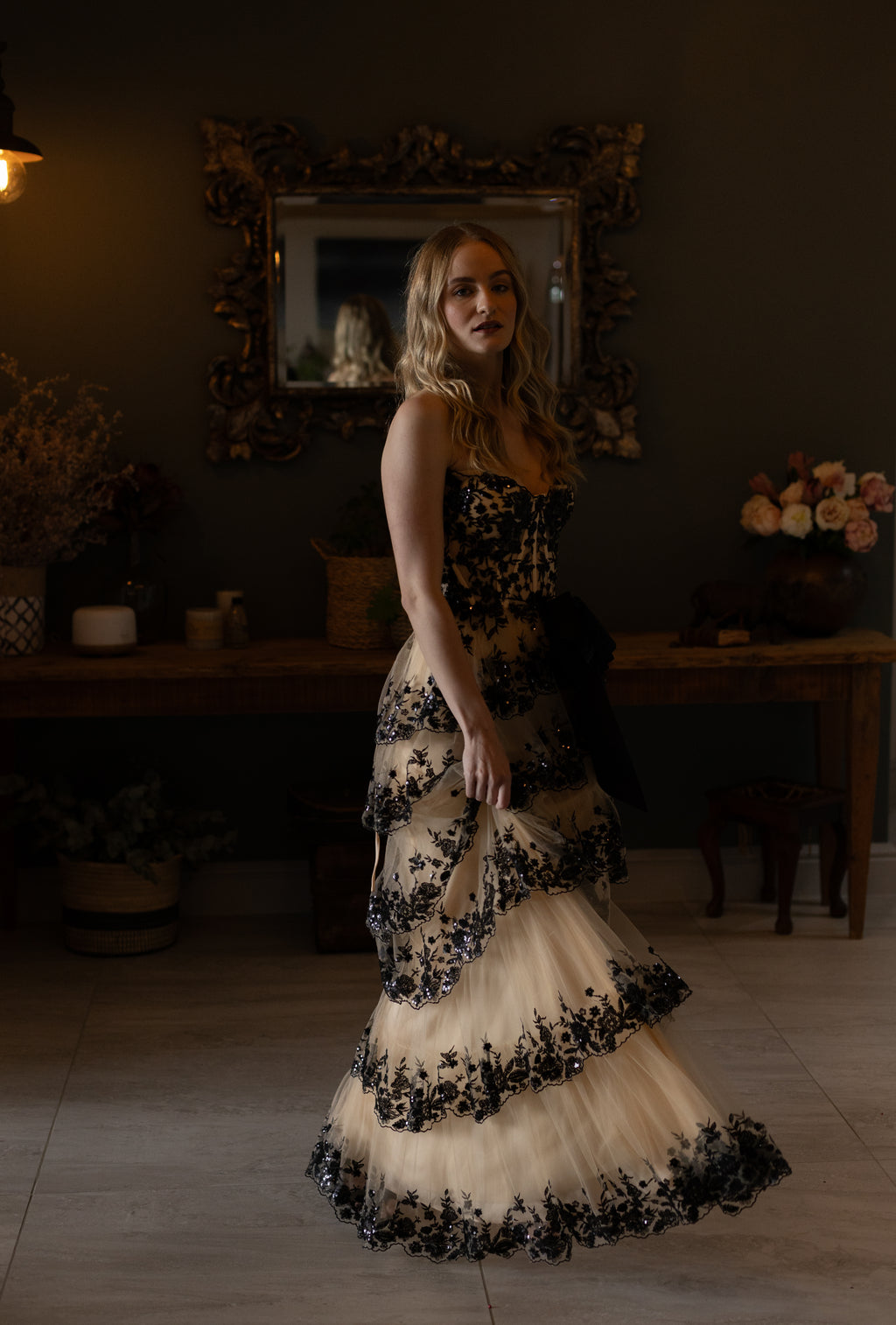Black Lace Layered Dress With Slit