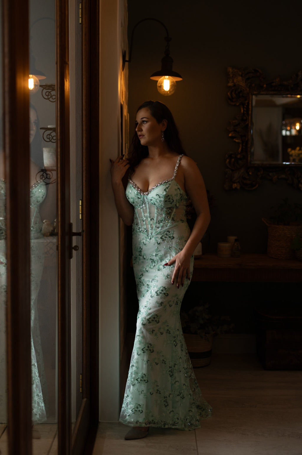 Mint Floral Slim Fit with Spaghetti Straps