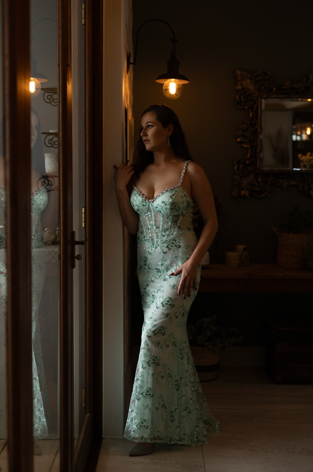 Mint Floral Slim Fit with Spaghetti Straps