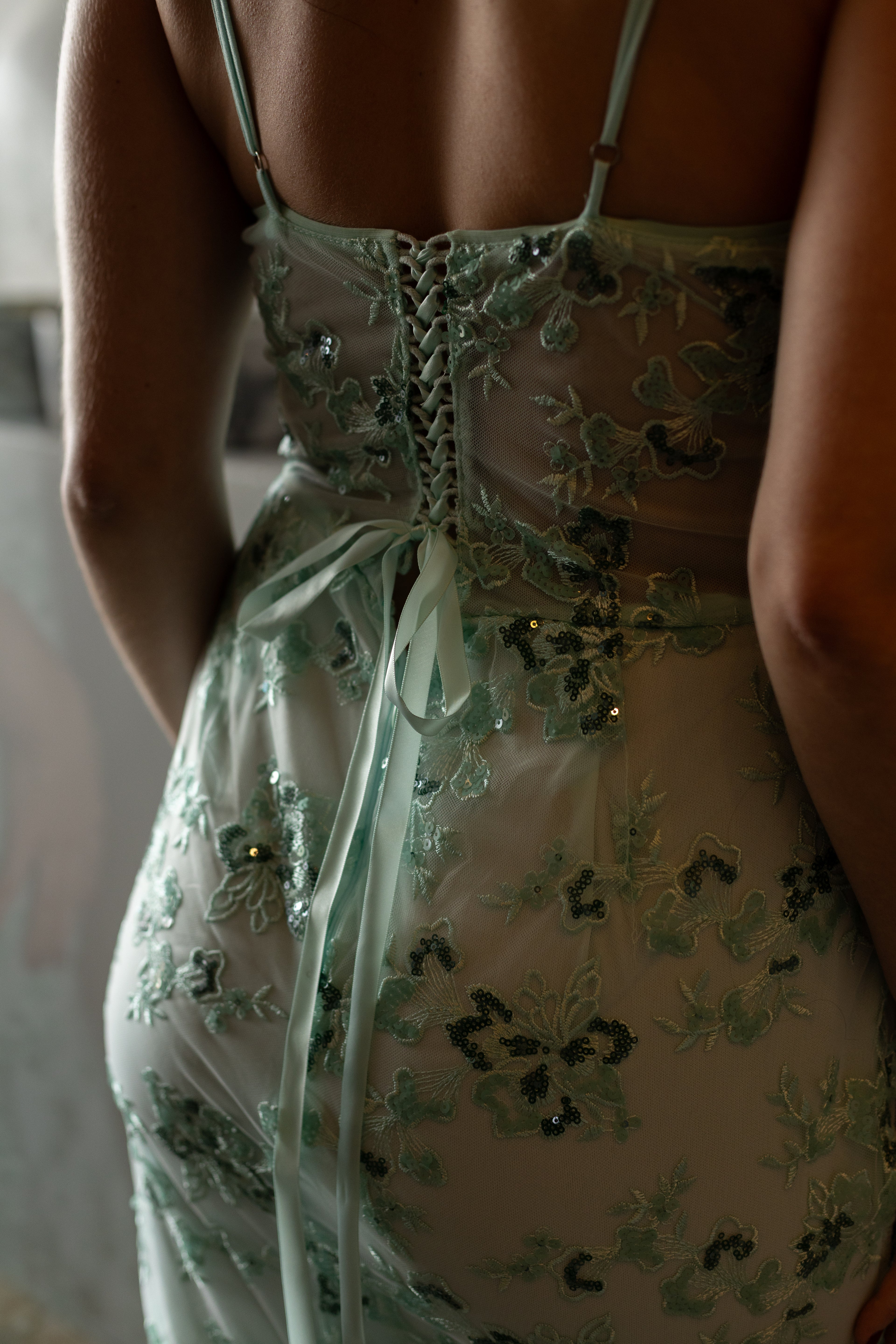 Mint Floral Slim Fit with Spaghetti Straps