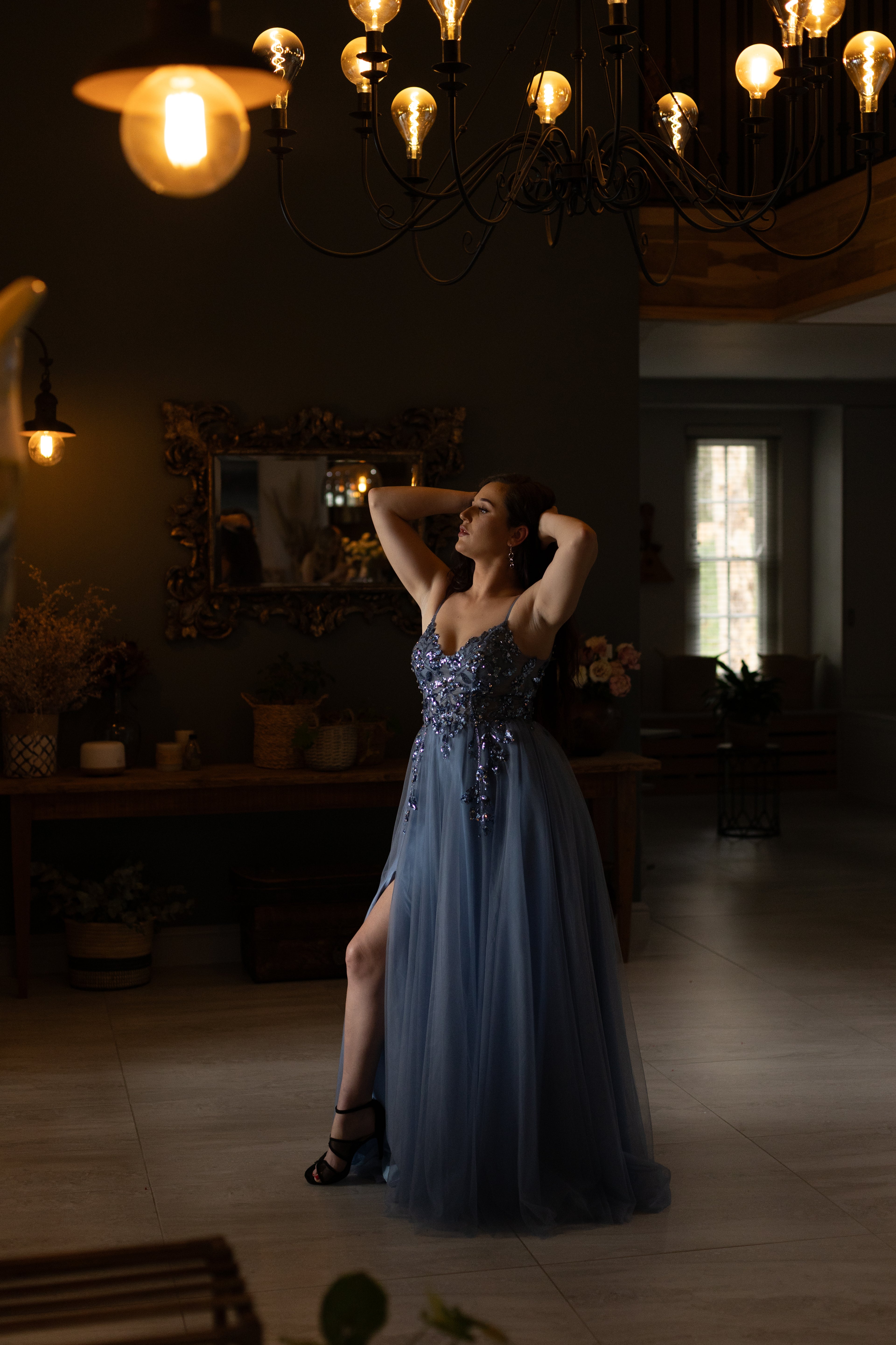 Blue A Line Tulle Dress With Sparkle Bodice