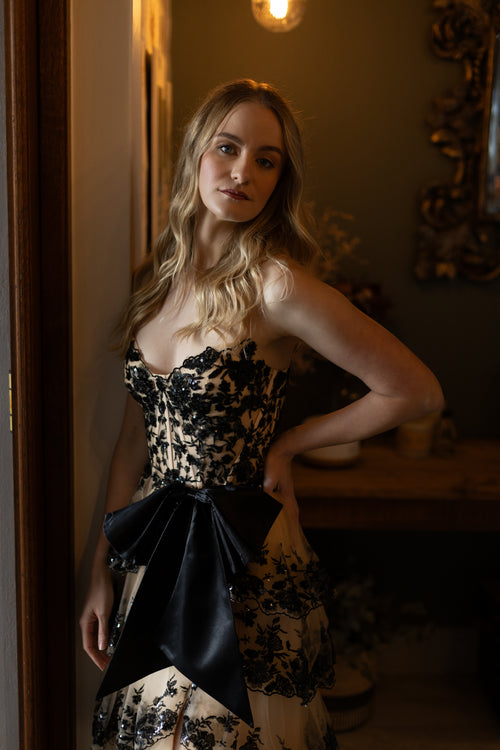 Black Lace Layered Dress With Slit
