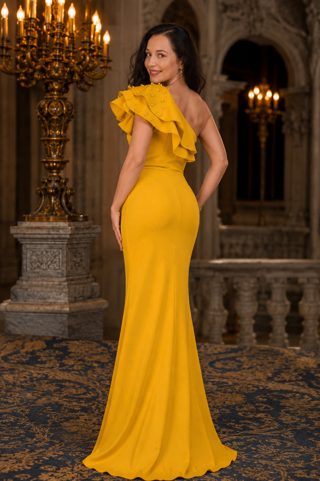 Mustard one sleeve with beaded detail